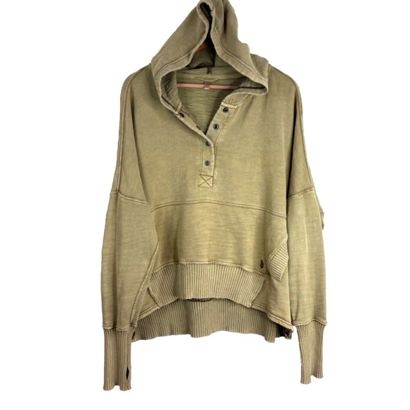 Free People FP Movement Honey Dove Pullover Hoodie L Army Olive Green Oversized - Picture 4 of 15